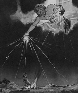 Jupiter throwing thunderbolts across the Earth by English School